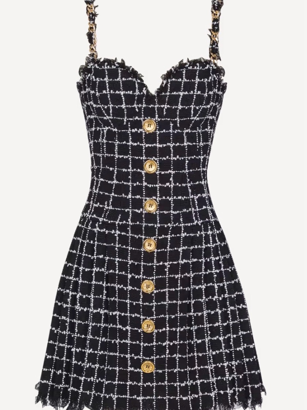 Black Tweed Button-Front Mini Dress